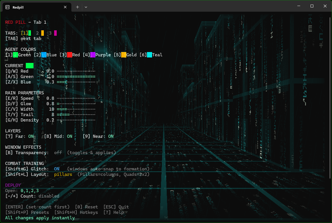 Red Pill control panel with MatrixCodeVision shader